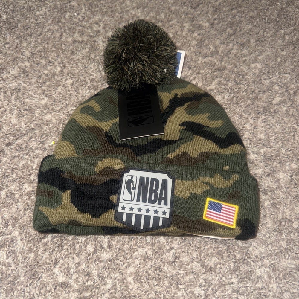 NBA Logo CuffedPom Pom Beanie Cap Winter Hat‎ Gray Camouflage Basketball Green